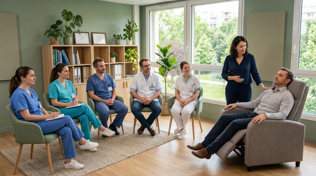 Formation hypnose médicale : démonstration en salle avec des professionnels de santé